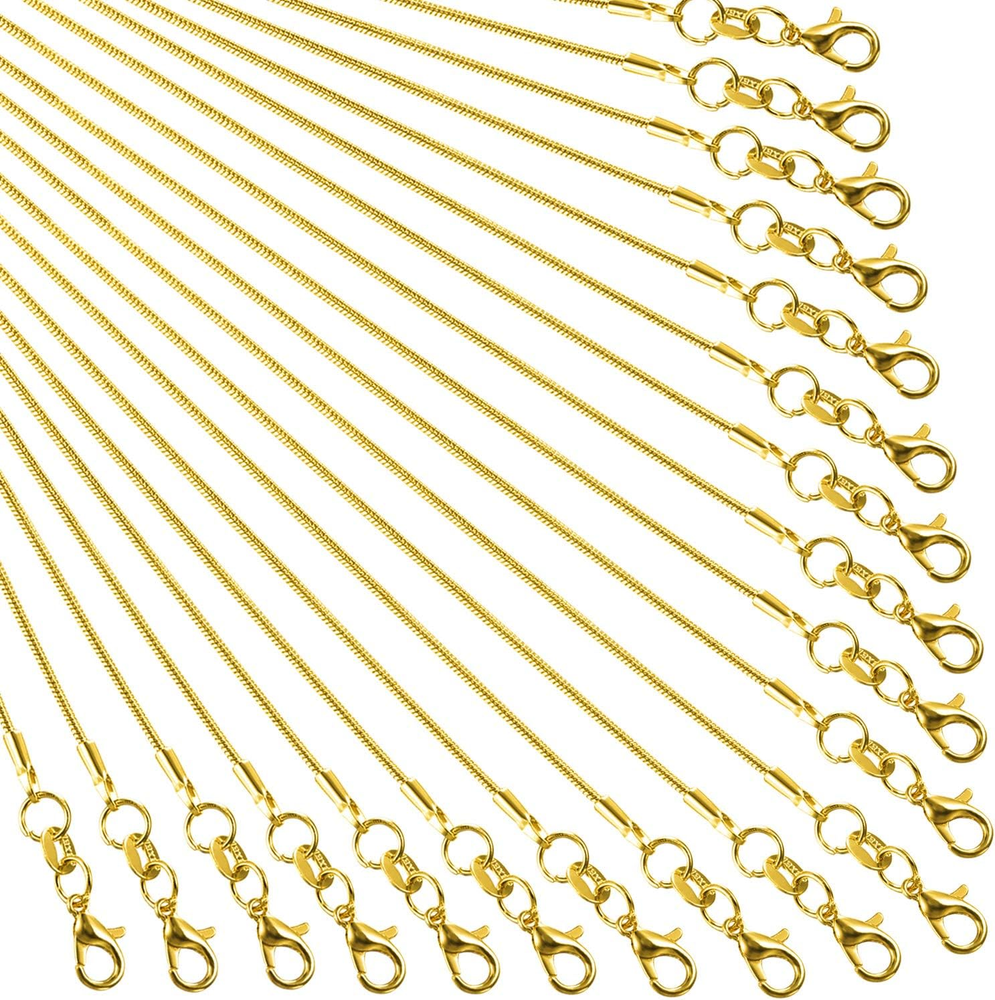 24 Pack Gold Snake Chain Necklaces with Lobster Clasps for DIY Jewelry Making