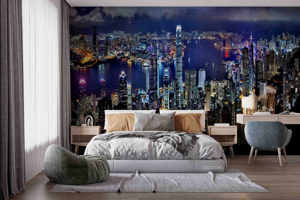 3D City Building Night Scene Wall Murals Wallpaper Murals Wall Sticker