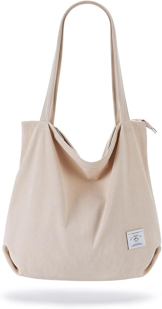 KALIDI Women Corduroy Tote Bag Zipper Casual Tote's Handbag Big Capacity Shoulde