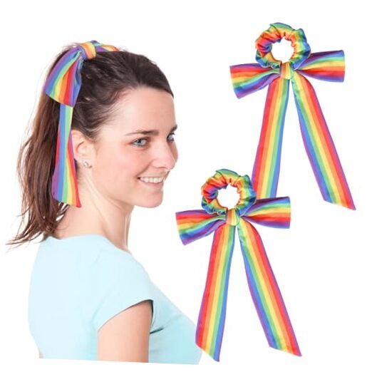 Rainbow Ribbon Scrunchies Elastic Pride Day Hair Ties Colorful Bow-image