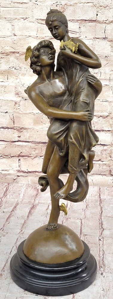 Museum Quality Gilted Flying Mercury Holding Pandora Bronze Sculpture Decor Art