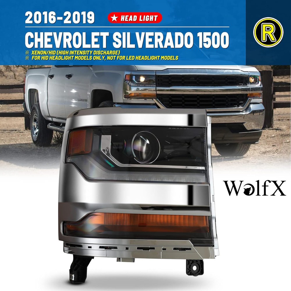 LED DRL Headlight Passenger Side Fit 2016-2018 Chevy Silverado 1500 HID/Xenon RH