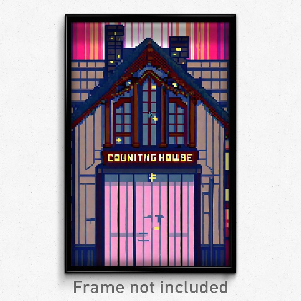 8 Bit Webbed Counting House Pixel Art Psychedelic Video Game Poster