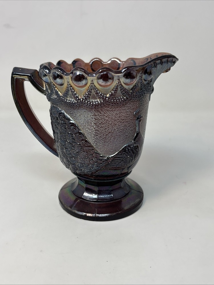 Amethyst Carnival Glass Creamer with Peacock Design by Westmoreland  