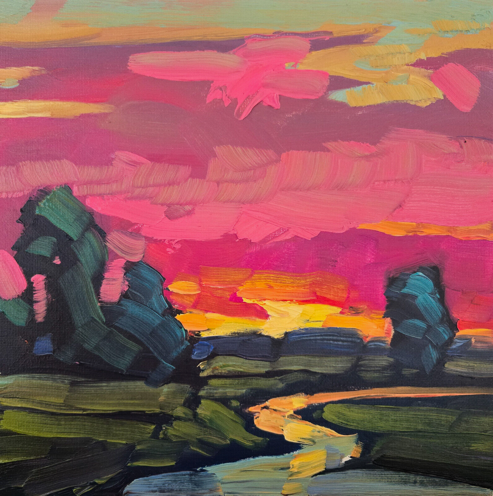 Thick Paint Impressionism Landscape Art Signed Canvas Glow Palette Late Sky Oil