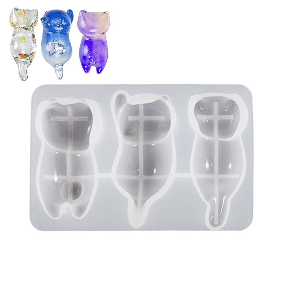 3-Cavity Cat Pen Holder DIY Epoxy Resin Mold for Crafting