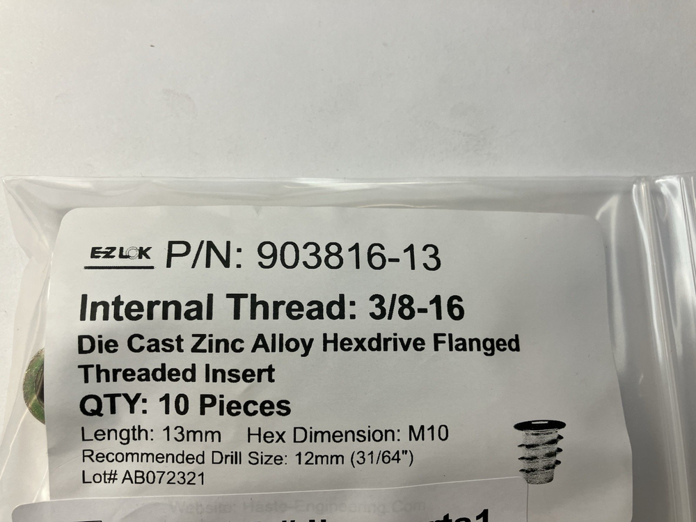EZ-LOK 3/8-16 13MM Die Cast Zinc Alloy Hex-Drive Flanged Threaded Inserts 10 Pcs