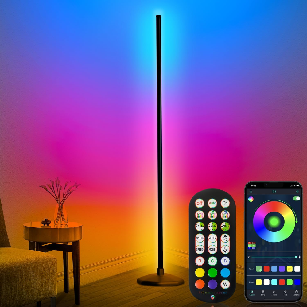 Corner Floor Lamp, 65”Smart RGB LED Corner Lamp with App and Remote Control, 16