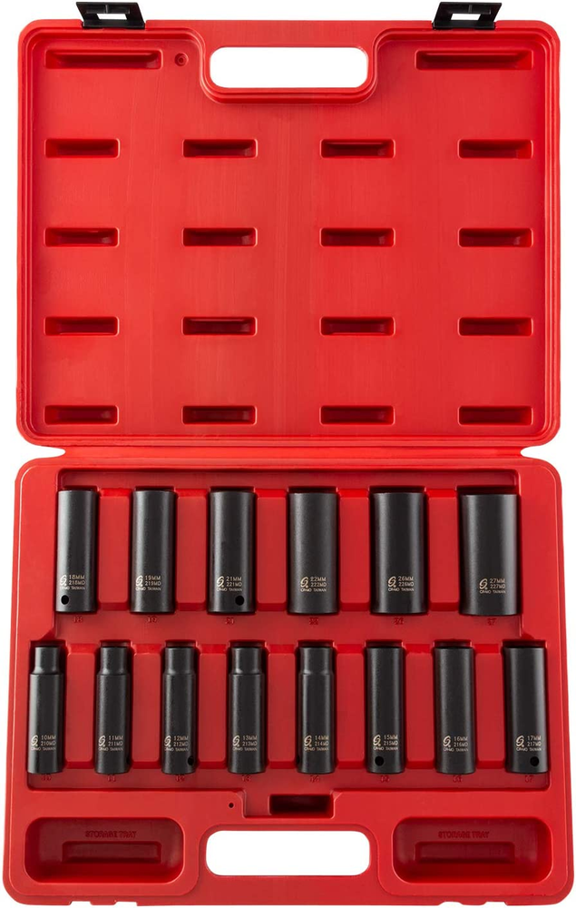 2653 1/2-Inch Drive Deep Metric 6 Point Impact Socket Set, 14-Piece