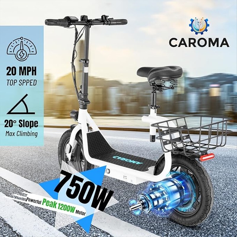 750W Adult Folding Electric Scooter with Seat 30-Mile Range Commuter