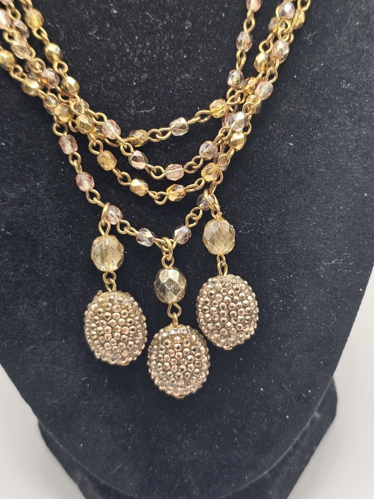 SEASONAL WHISPERS PAVE STATEMENT NECKLACE Gold Crystals 4 Strand Pendants 19