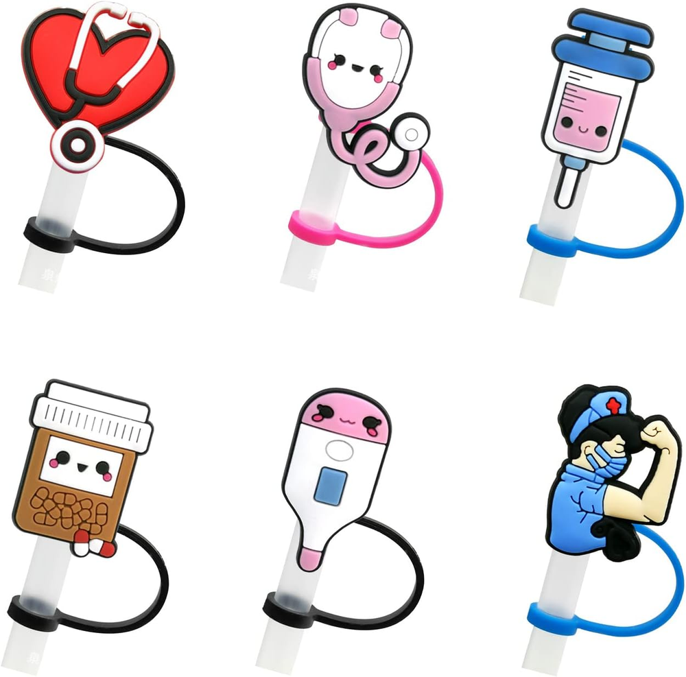 6Pcs Straw Covers, Silicone Straw Tip Covers,Straw Toppers for Tumblers,Reusable