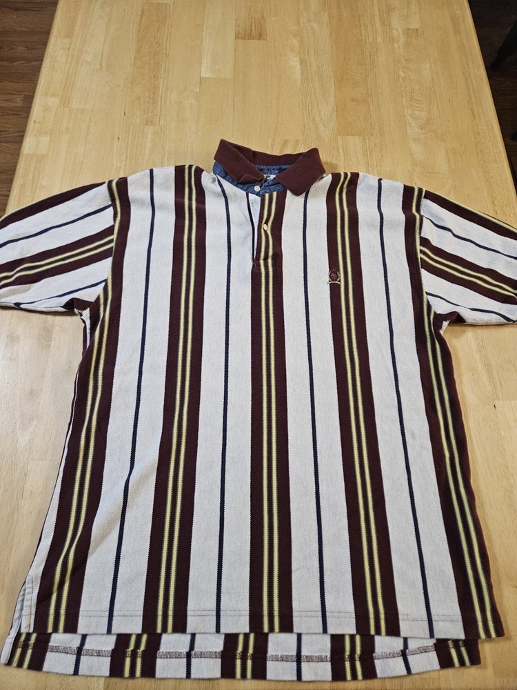 Vintage Tommy Hilfiger Striped Polo Shirt Short Sleeve Size Large Men @B1