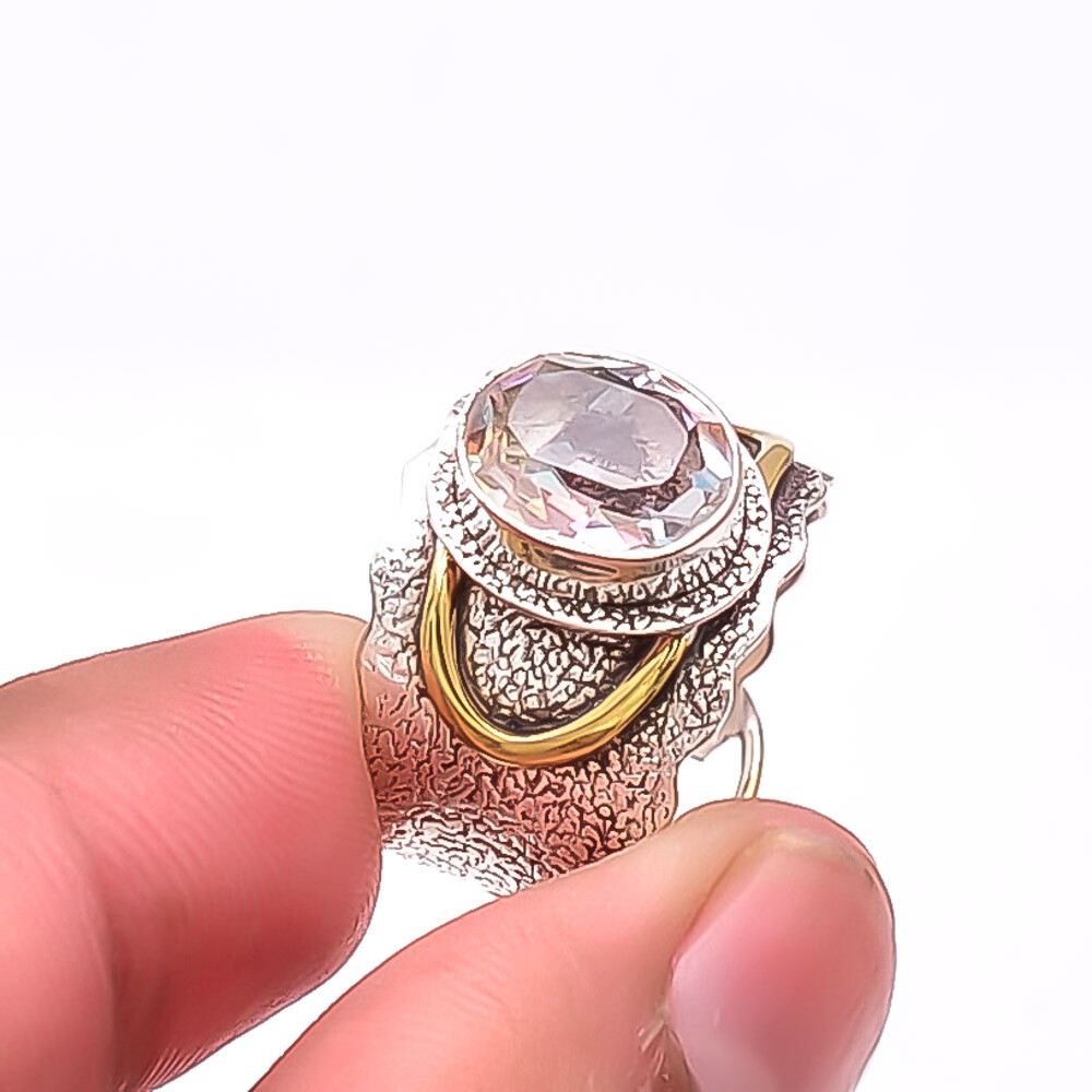 Aura Rainbow Mystic Fire Topaz Oxidised 925 Sterling Silver Ring S.7 R42