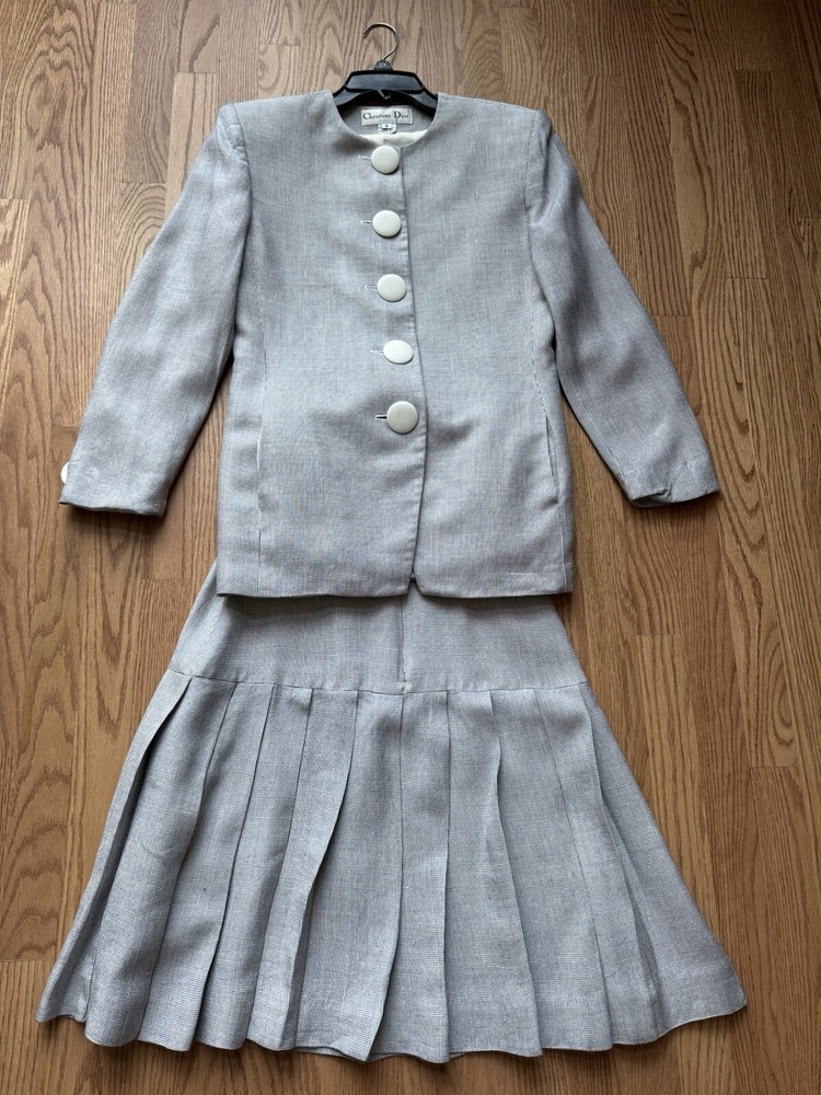 Vintage Christian Dior Black & White Blazer Skirt Set Size 8 Lightweight