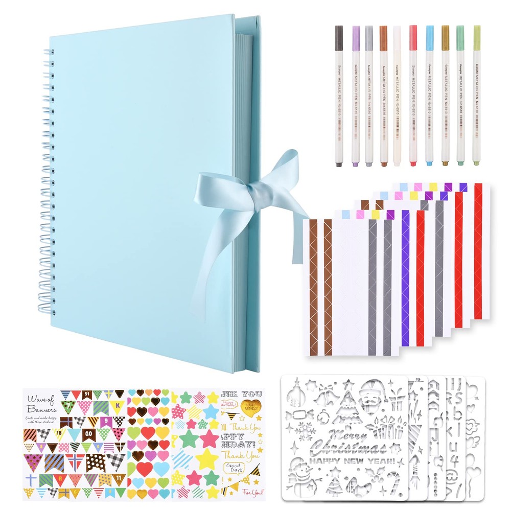 12 x 12 Inch Scrapbook Album with 10 Metallic Markers,80 Pages Craft Paper Ph...