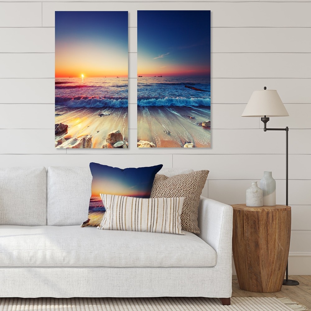 Designart «Красивый восход солнца над синим морем» побережье холст