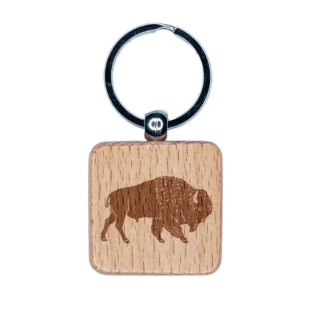 Majestic Engraved Bison Buffalo Wooden Keychain Charm Tag  