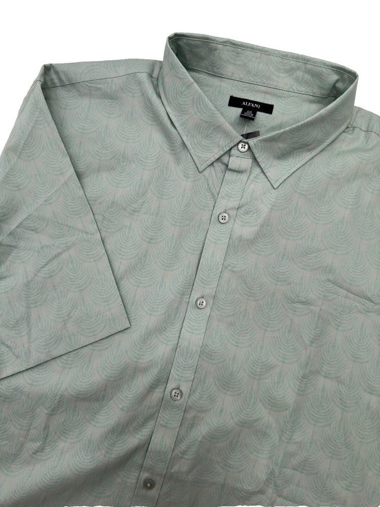 Alfani Men's Geo Print Button Up Shirt Mint Sugar Size XXL NEW
