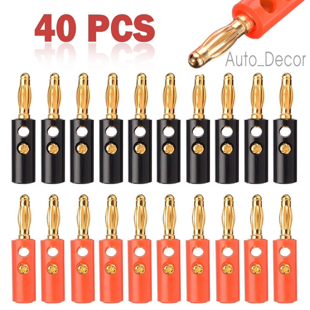 40x Gold Plated Banana Plugs Audio Jack Speaker Wire Cable Screw Connector 4mm