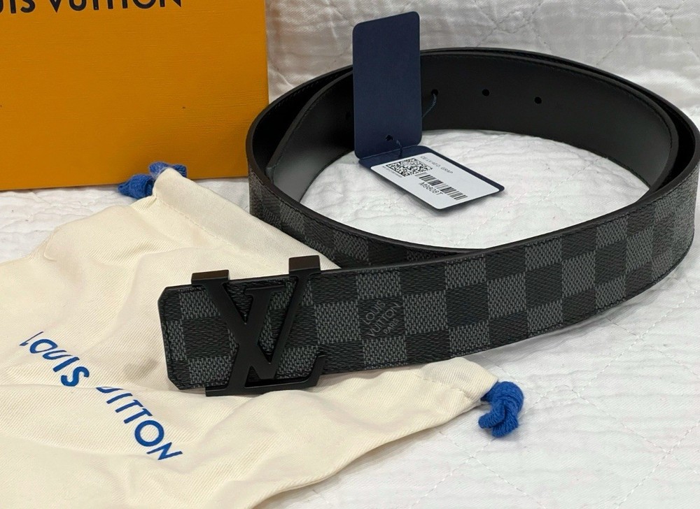 Authentic Louis Vuitton Graphite Checkered Belt Men’s Size 90/36 Fits 30-31