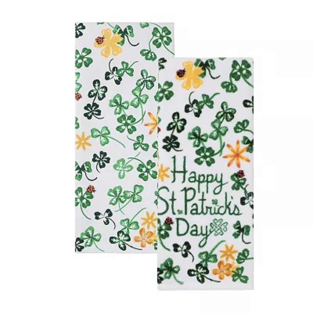 Happy St. Patrick’s Day 2 Pack Kitchen Bathroom Hand Towels Clovers Green Irish