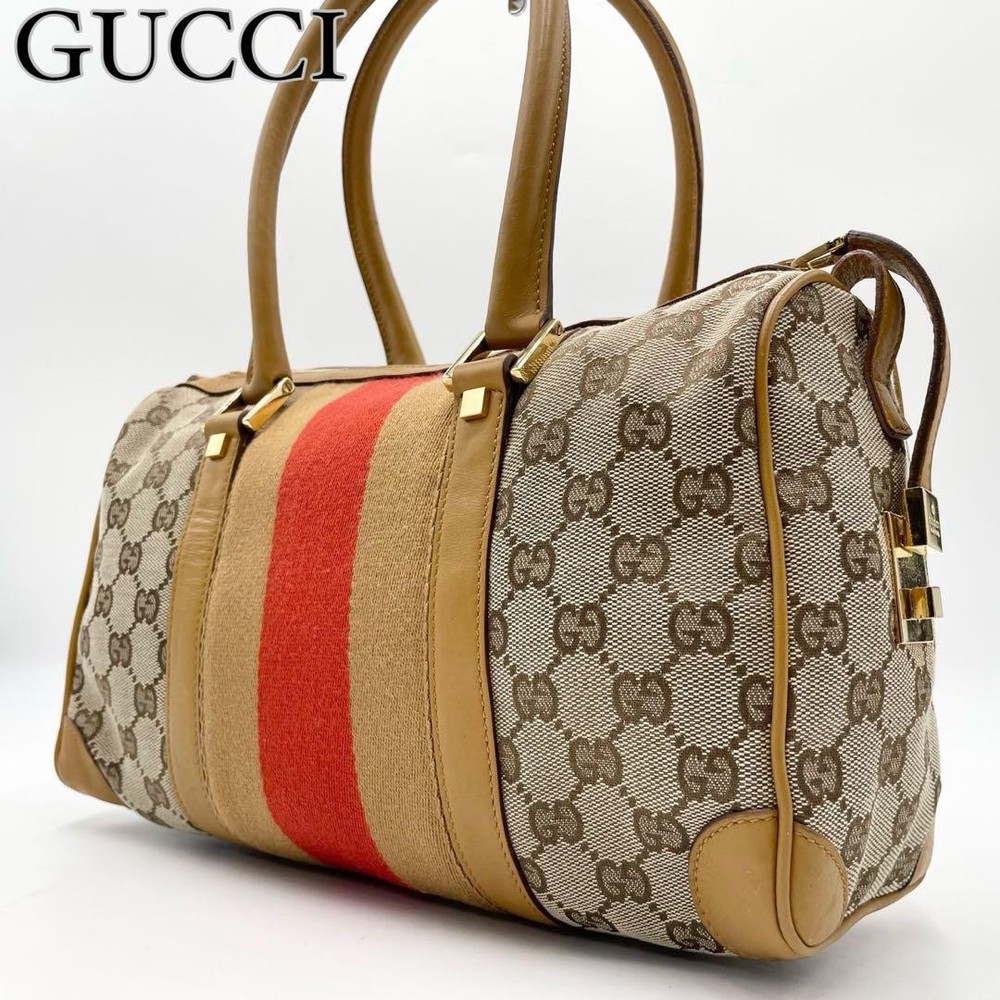 Authentic Gucci GG Canvas Sherry Line Beige Handle Bag G0805639
