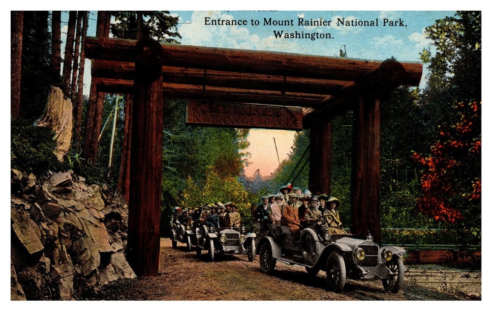 Entrance To Mt Rainier National Park Tour Cars WA C1910s Postcard AH8