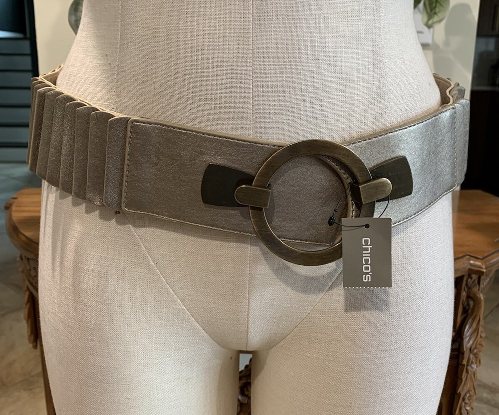 chicos women small bronze leather stretch statement belt adrienne GG