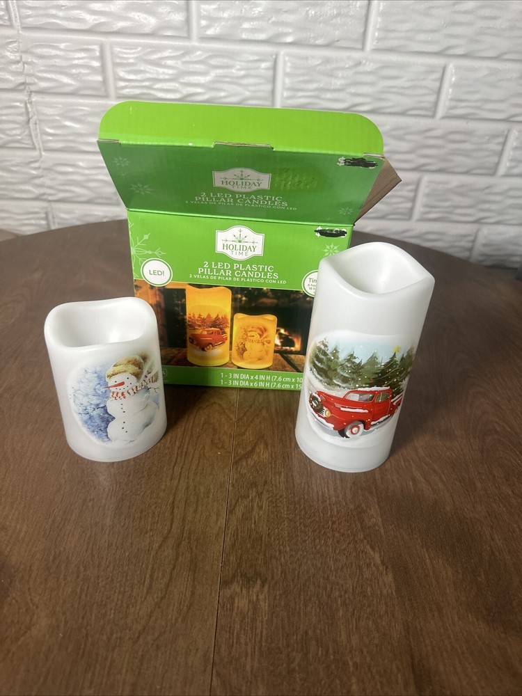 Christmas LED Pillar Candle with Car & Snowman Design by Holiday Time