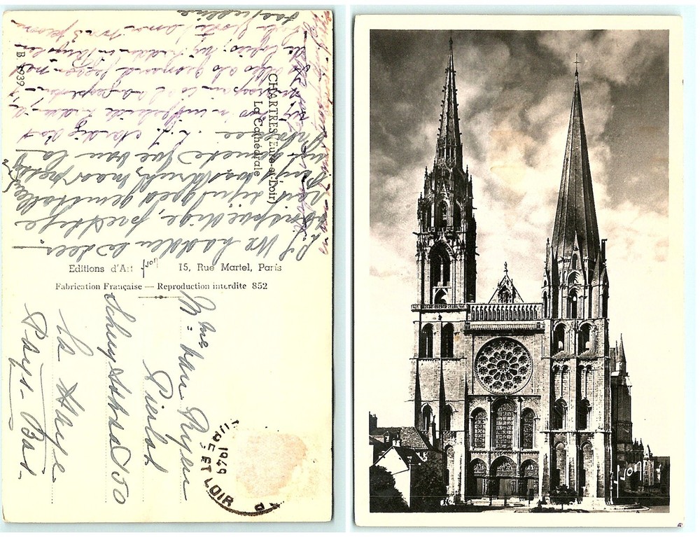 S03-0156, LA CATHEDRALE,CHARTRES (EURE ET LOIR),*1949 POSSTMARKED,RPPC