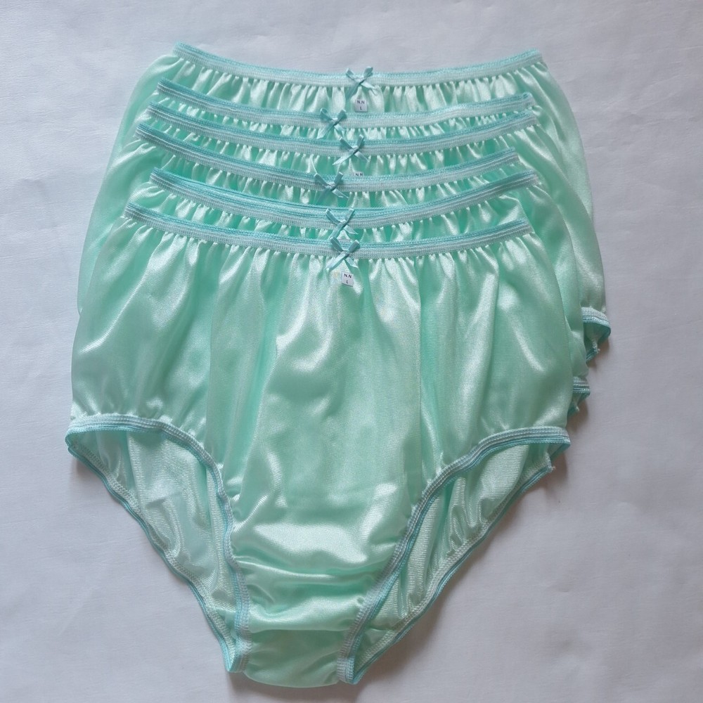 6 Green Underwear Nylon Panties Underwear Women Silky Soft Briefs Waist 30-36