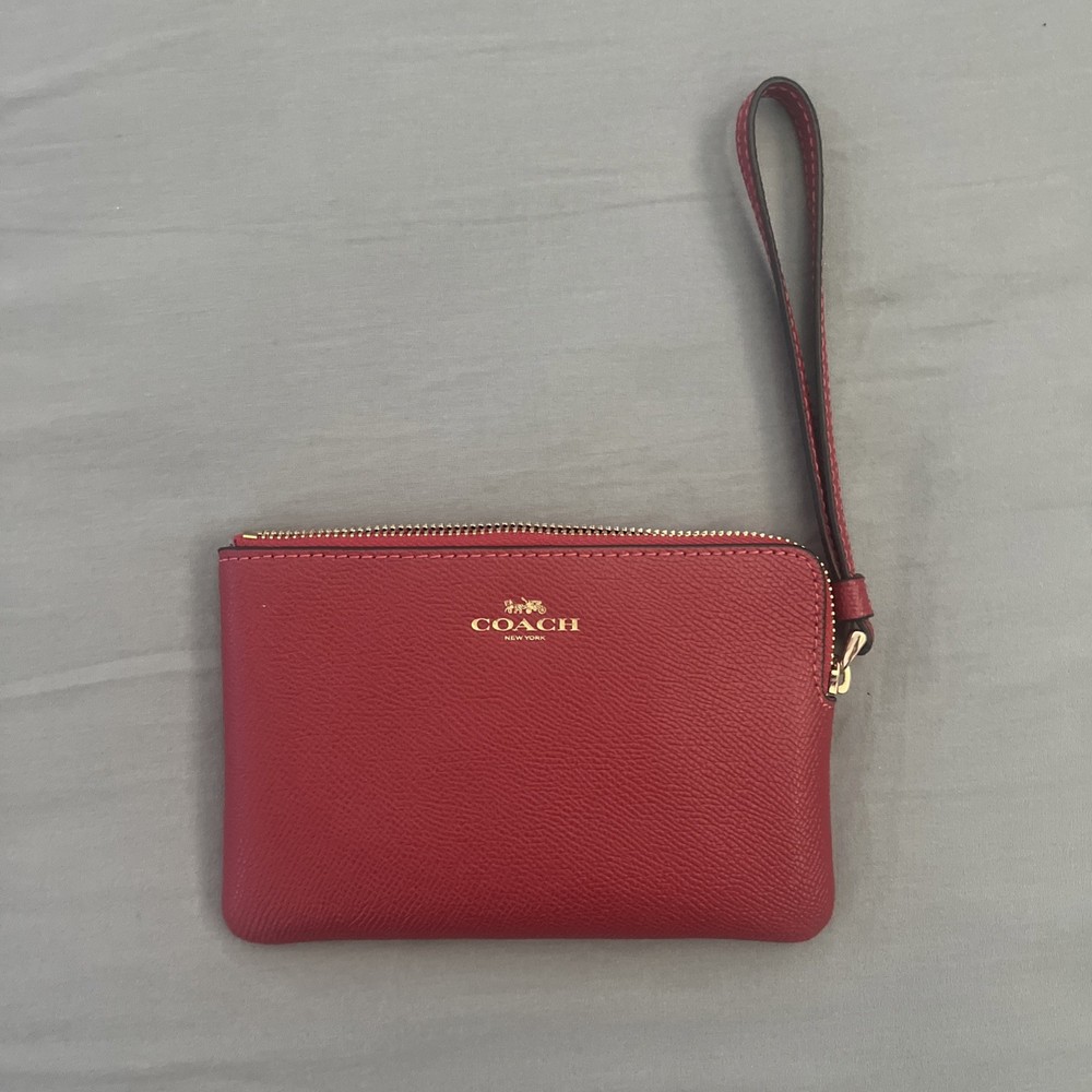 Coach Red Leather Corner Zip Wristlet Wallet