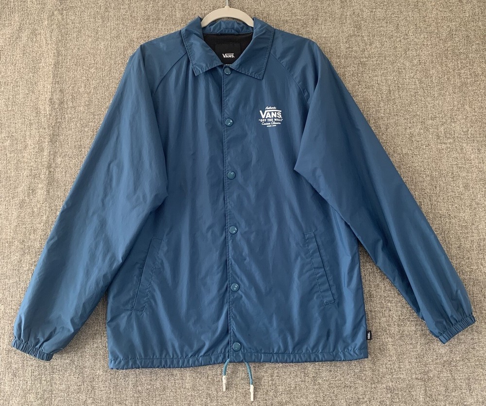Vans Off The Wall Custom Classic Mens M Windbreaker Snap Teal Blue Jacket Skate