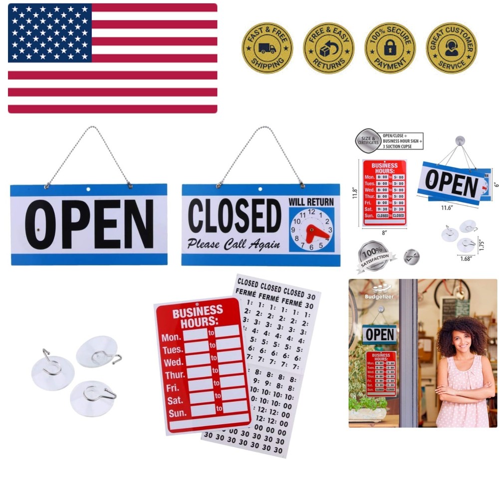 Open Signs for Business, Bundle of Office Hours Sign Will Return Clock with S...