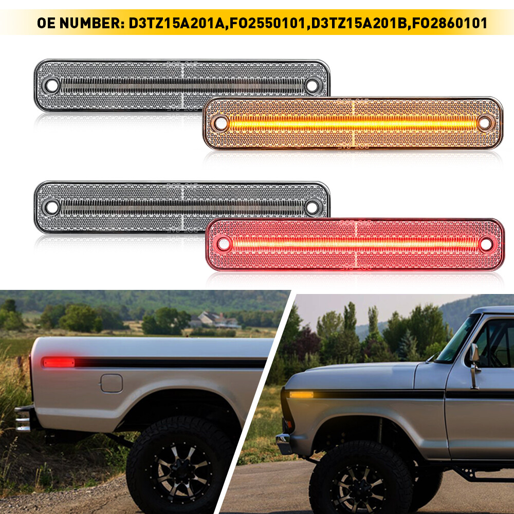 Clear LED Side Marker Lights For Ford F-Series Truck 73-79 Bronco Van Front+Rear