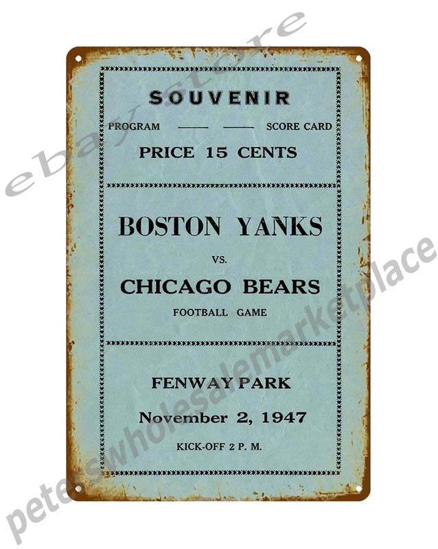 metal wall decor bedroom Football Programs 1947 BOSTON CHICAGO metal tin sign
