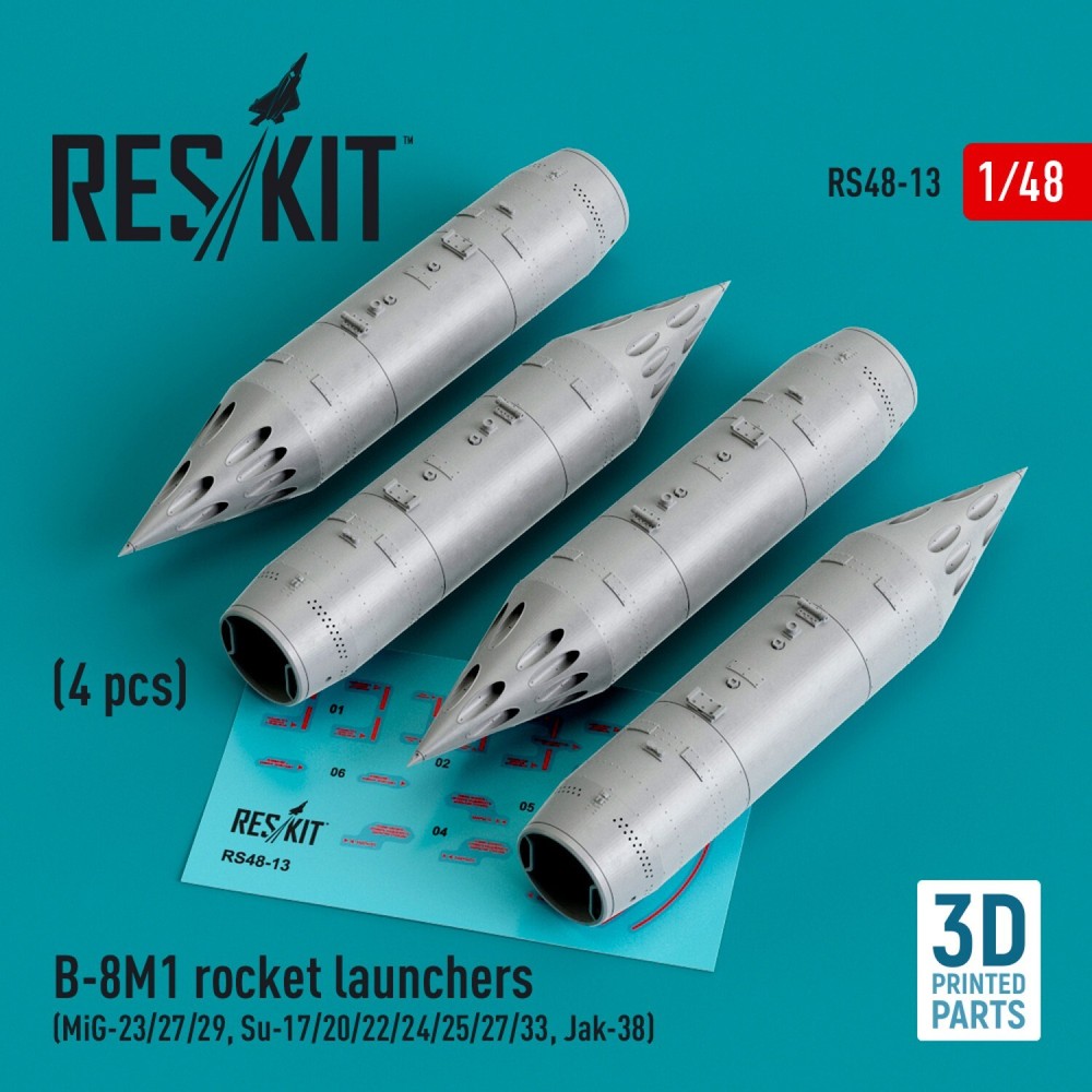 1:48 ResKit RS48-0013 B-8M1 Rocket Launchers MiG-29 Su-27 4pc 3D Print