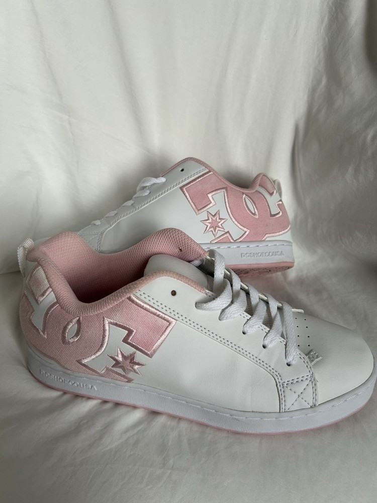 DC Women's Court Graffik Skate Shoes Size 9.5 White/Pink Low Top