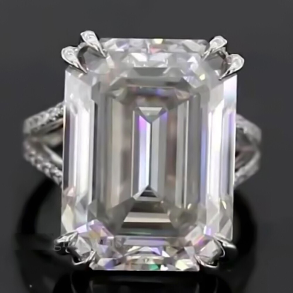 10 Ct Emerald Cut Off White Diamond Ring 925 Silver Wedding Gift for Women