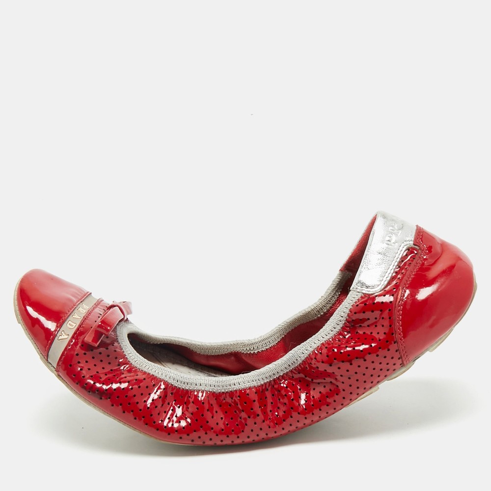 Prada Red Patent Leather Ballet Flats Size 38.5