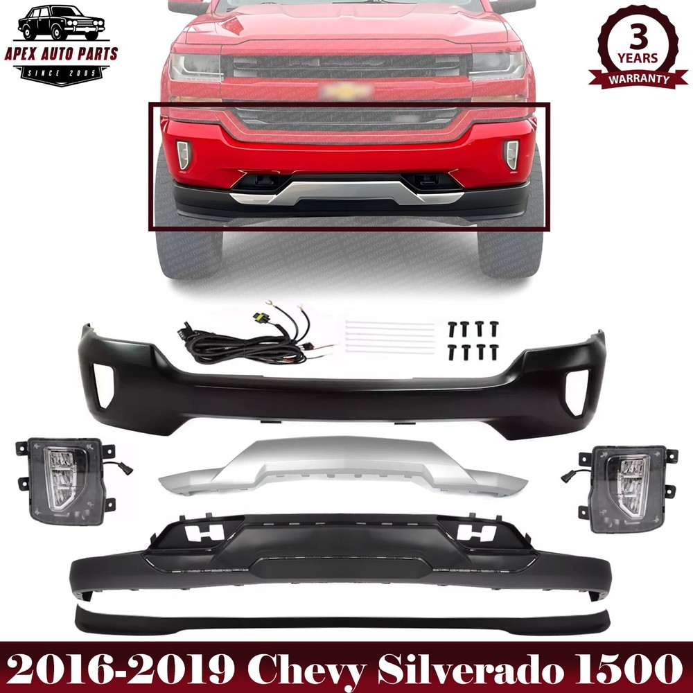 Bumper Face Bar Paintable & Lower Valance Kit For 2016-2019 Chevy Silverado 1500