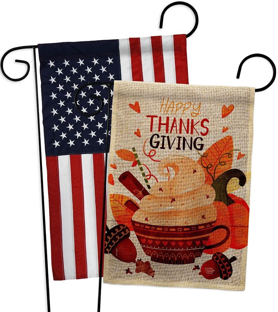 Burlap Fall Thanksgiving Garden Flag Pack with Turkey Pumpkin Design