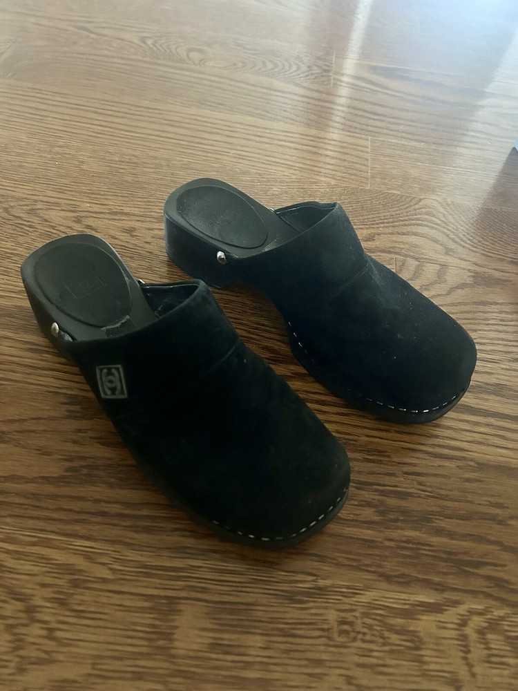 Chanel Black Leather Logo Clogs Size 36 EU Women's Luxury Shoes