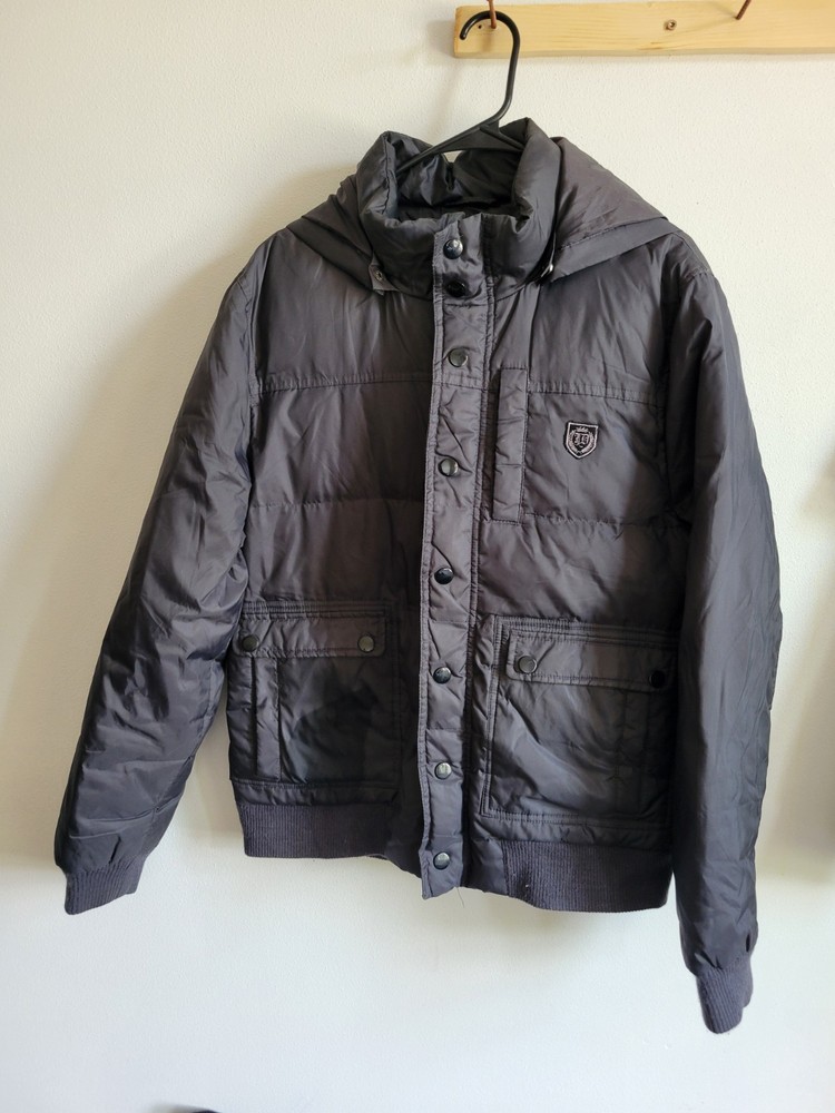 Joe's Puffer Parka Jacket for Men - Medium Gray Hooded Winter Coat