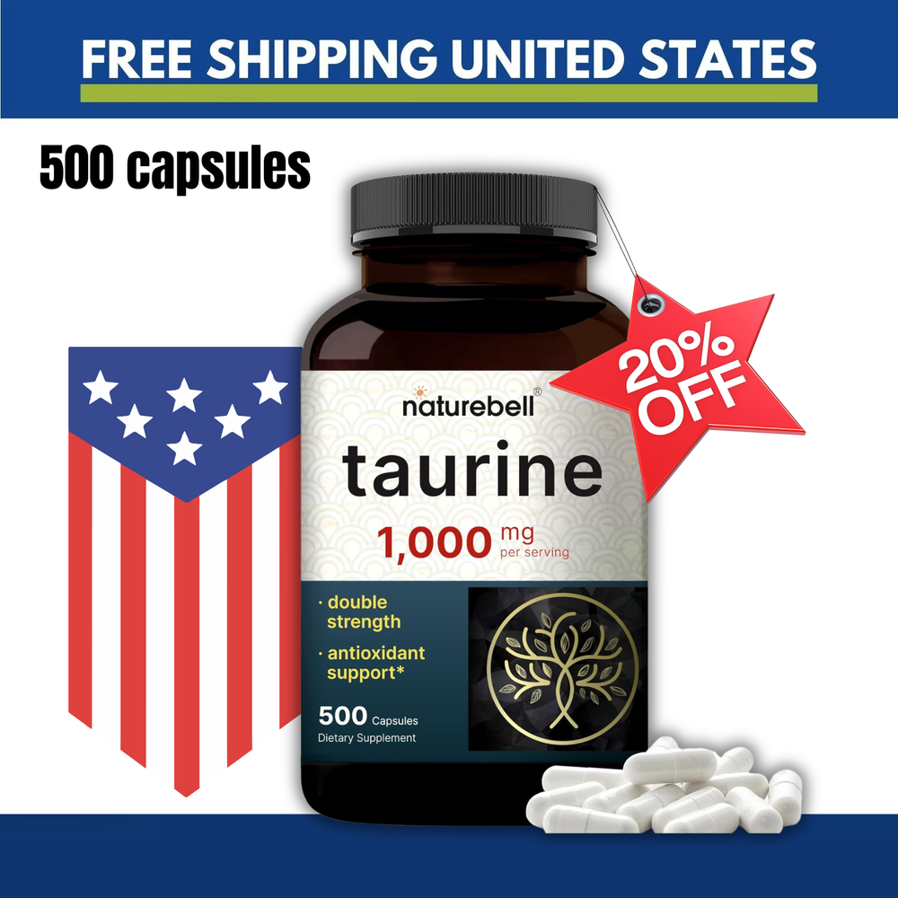 Taurine 1000mg, 500 Capsules - Gluten Free & Non-GMO Free Shipping USA.