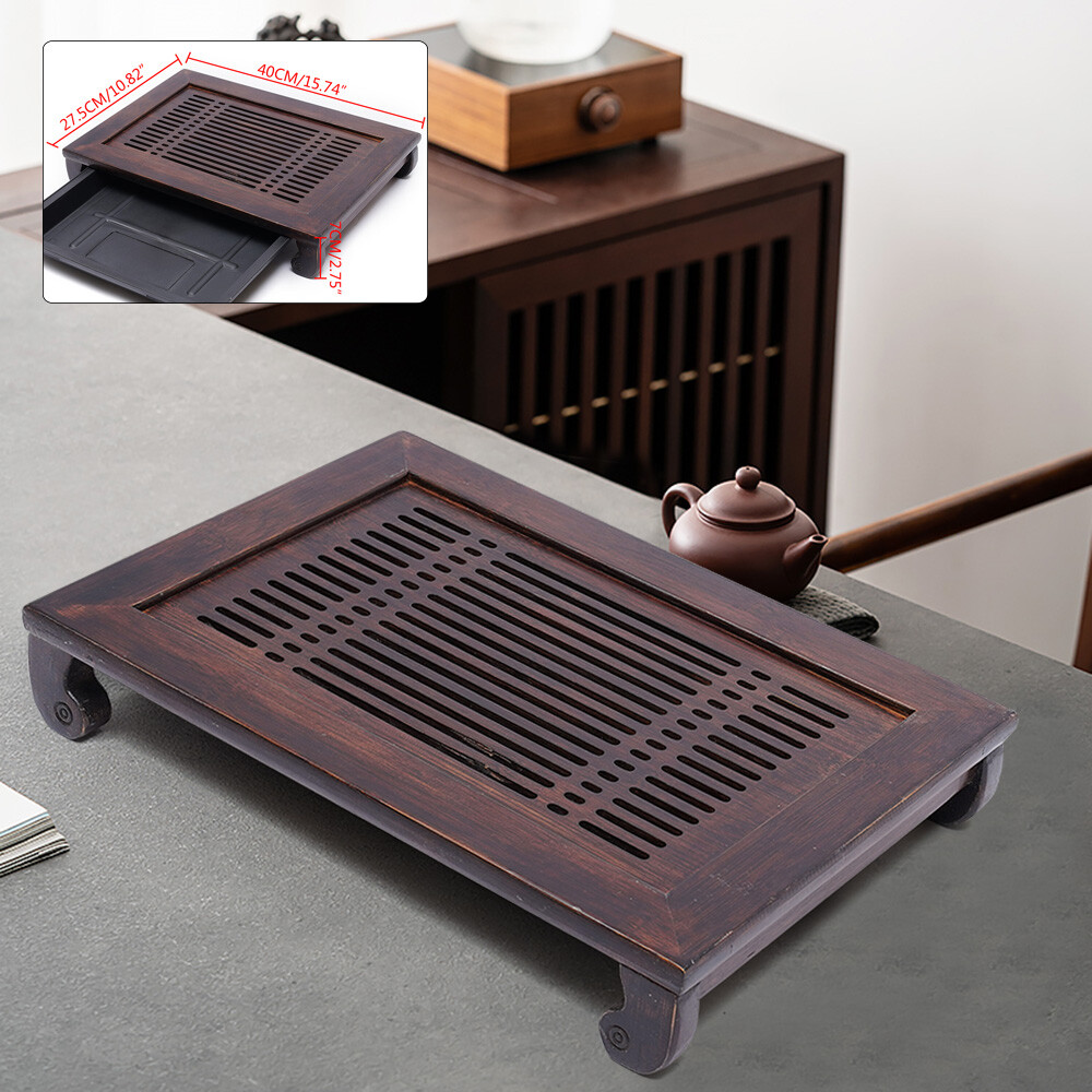 Bamboo Wood Tea Tray-Drainage Water Storage Tea Board Kung Fu Tea Tray NEW