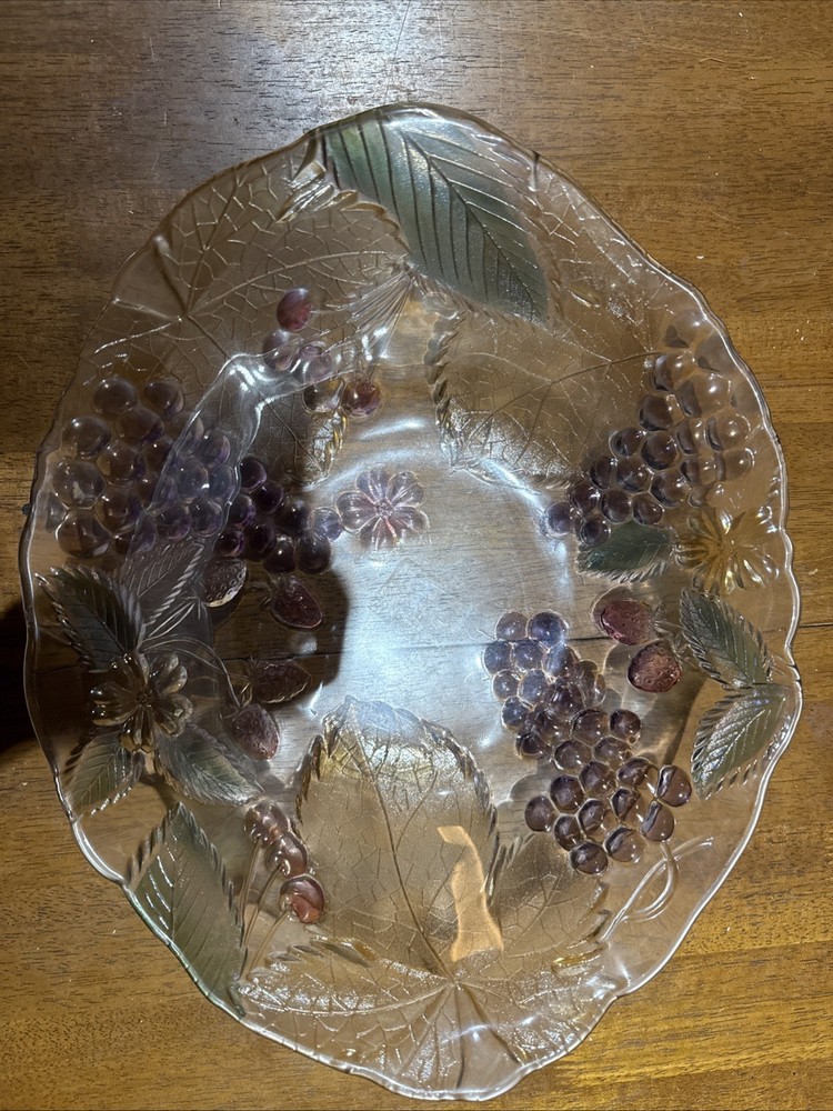 Vintage UV Glow Strawberry Pattern Glass Fruit Bowl