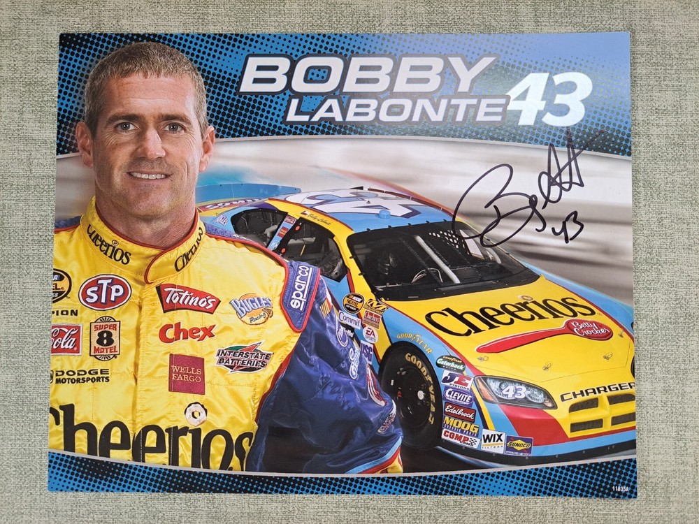 2007 BOBBY LABONTE signed NASCAR 8x10 Photo Card Cheerios Dodge Autograph