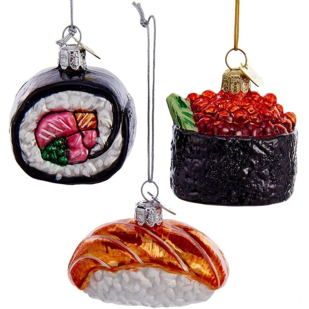 Kurt Adler Noble Gems Sushi Glass Christmas Ornaments, Assorted (Pack of 3)